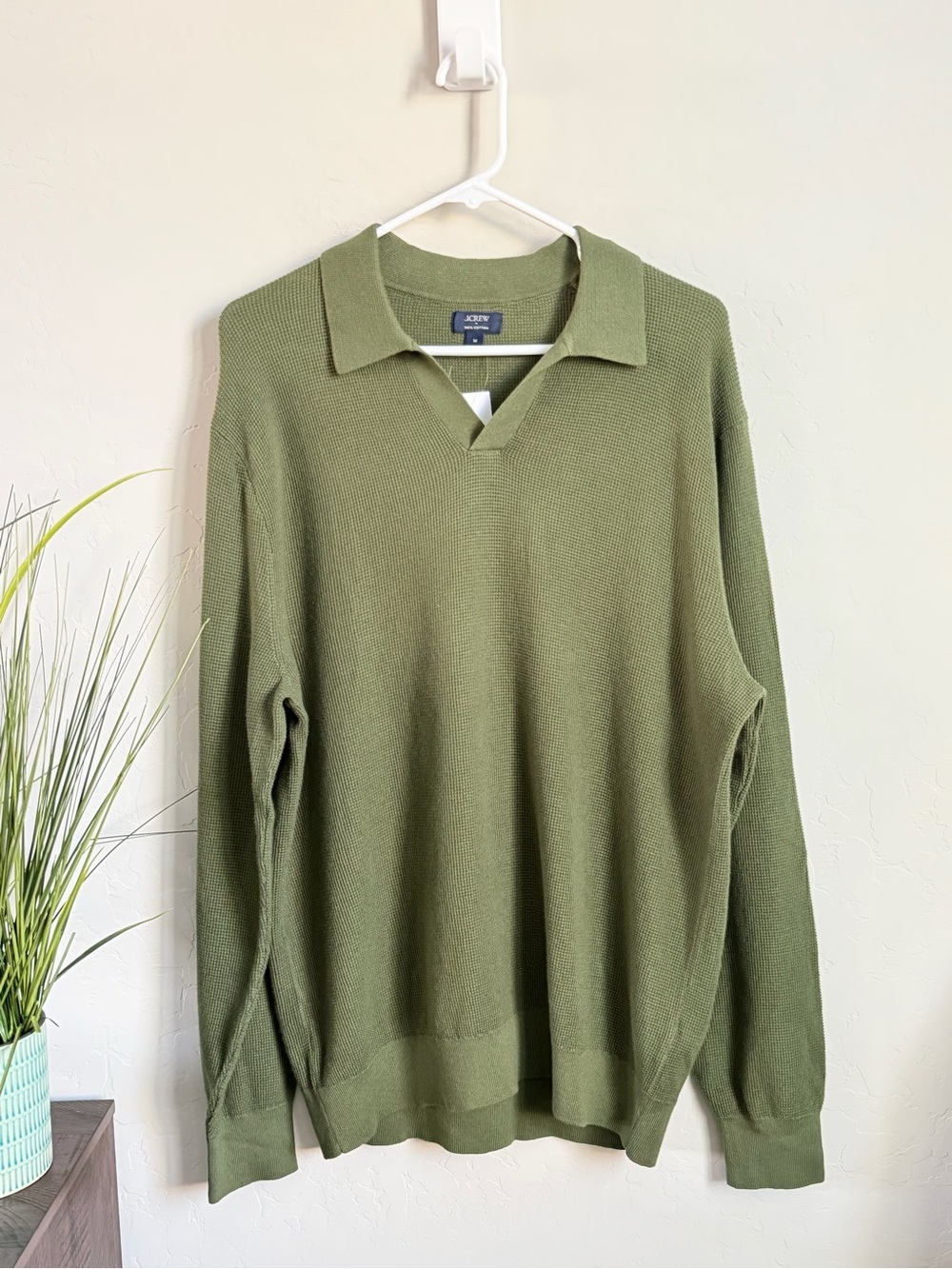 J.Crew Factory Textured Knit Polo Sweater Olive Green Men’s M NWT
